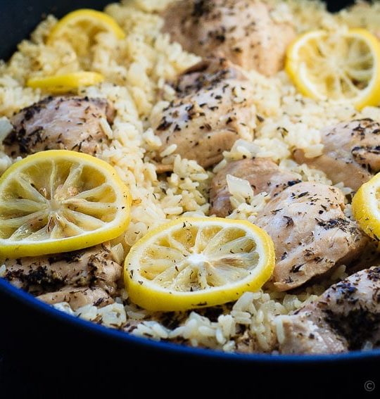 One Pot Lemon Thyme Chicken and Rice - One pot lemon thyme chicken and rice is ready in 30 minutes and filled with flavour. An easy and healthy weeknight meal the whole family will love!