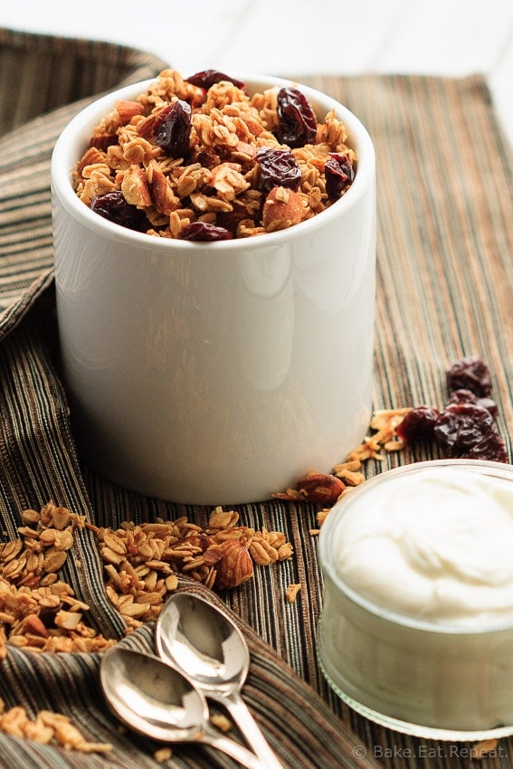 Cherry Almond Granola - Homemade cherry almond granola - healthier and tastier then the store-bought kind - and so easy to make!