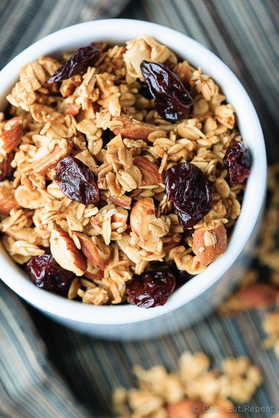 Cherry Almond Granola - Homemade cherry almond granola - healthier and tastier then the store-bought kind - and so easy to make!