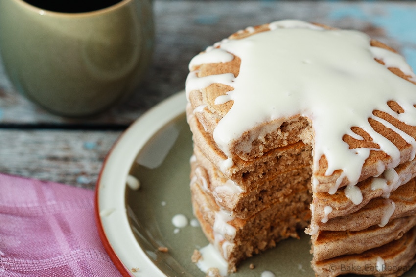 Cinnamon Roll Pancakes - A quick and easy fix for your cinnamon roll craving, these cinnamon roll pancakes are a fantastic breakfast treat!