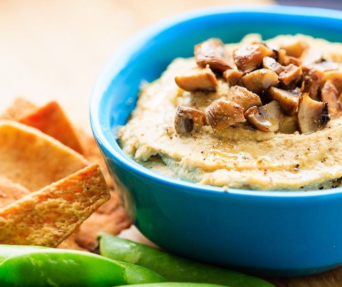 Roasted Garlic and Mushroom Hummus - Easy to make and perfect for a snack, this roasted garlic and mushroom hummus is an amazing flavourful dip!