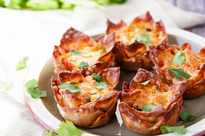 Sweet Potato Taco Cups - Crispy wonton cups filled with a black bean and sweet potato taco mix - these cute little taco cups are the perfect appetizer or meal!