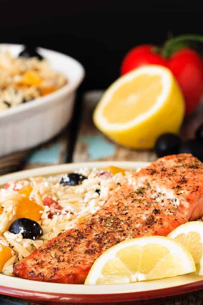 Crispy Salmon with Greek Orzo - Quick and easy Crispy Salmon with Greek Orzo for 30 Minute Thursday - this meal is on the table in 20 minutes and the whole family will love it!