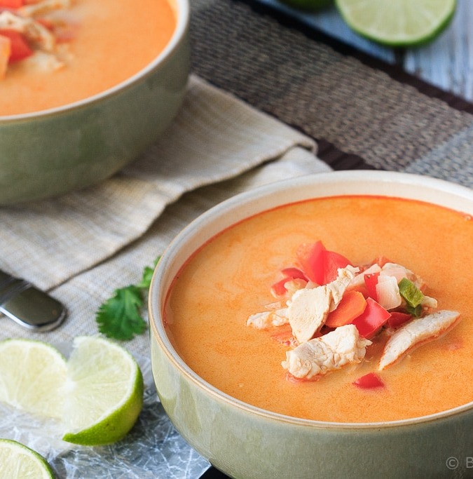 Thai Chicken and Vegetable Soup - Easy to make and ready in 30 minutes, this Thai chicken and vegetable soup is the perfect dinner! #30MinuteThursday