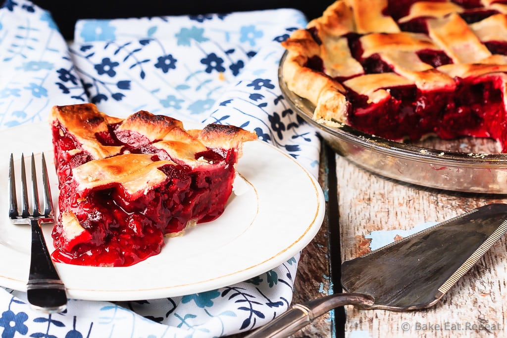 Raspberry Pie - Easy to make raspberry pie can be made with either fresh or frozen raspberries. This is the perfect dessert - tart, sweet, perfect raspberry pie!