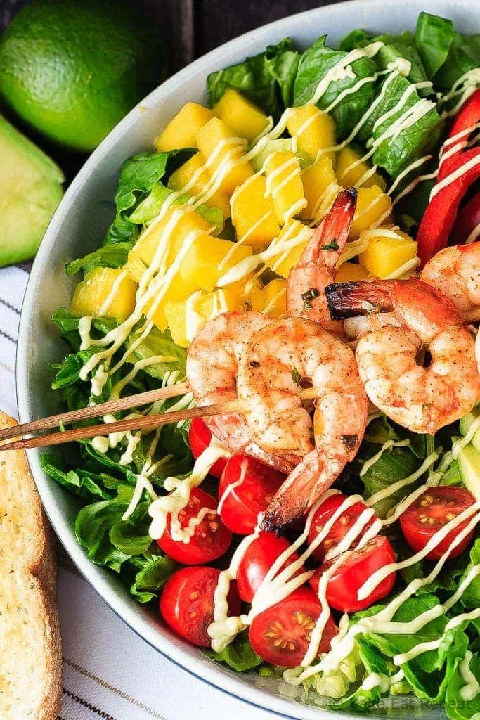 Cilantro Lime Grilled Shrimp Salad - A fantastic 30 minute meal for the summer - cilantro lime grilled shrimp salad with a creamy avocado dressing. Perfect for those summer nights.