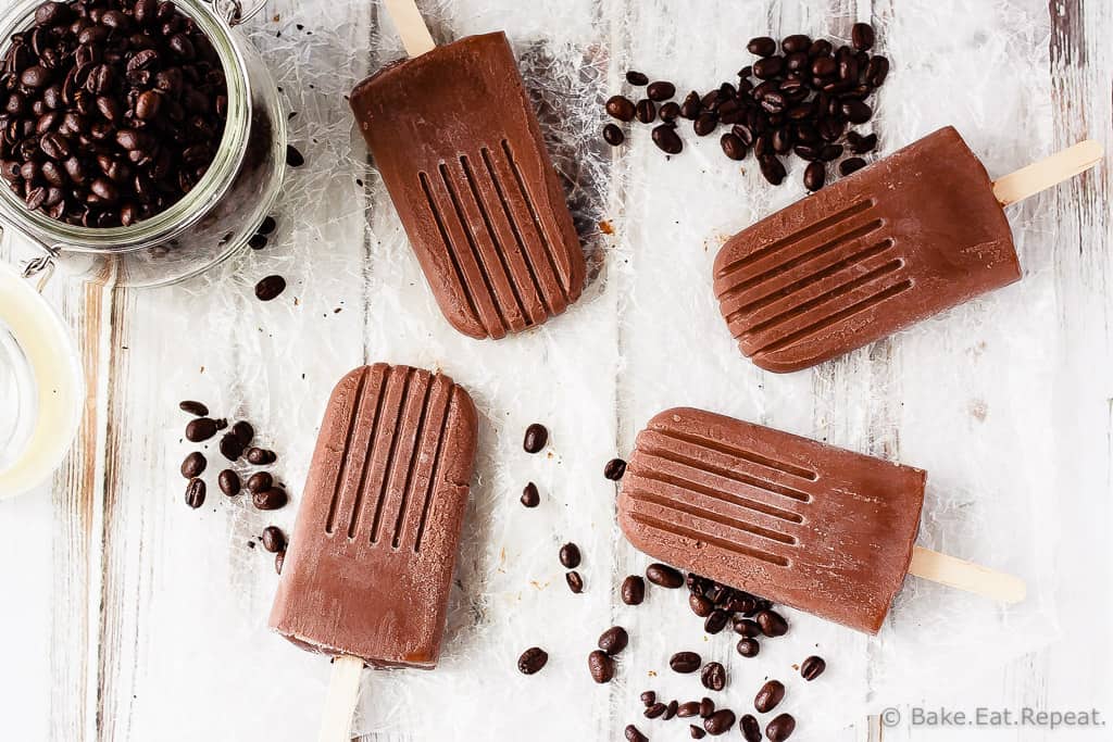 Mocha Fudgsicles - Homemade mocha fudgsicles that are quick and easy to make and are the perfect dessert. Creamy, chocolate-y, fudgy, mocha flavoured fudgsicles.