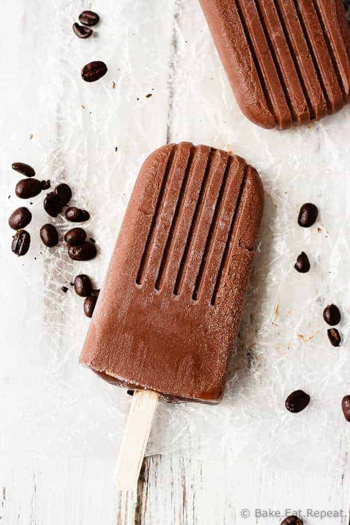 Mocha Fudgsicles - Homemade mocha fudgsicles that are quick and easy to make and are the perfect dessert. Creamy, chocolate-y, fudgy, mocha flavoured fudgsicles.