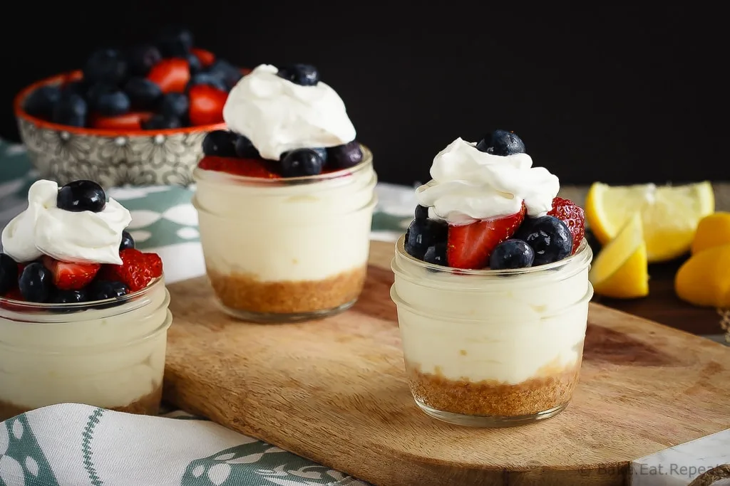 Lemon Berry No Bake Cheesecake Cups - These lemon berry no bake cheesecake cups are easy to make for the perfect creamy dessert for summer. Fast, easy, sweet and creamy, no bake cheesecake cups!