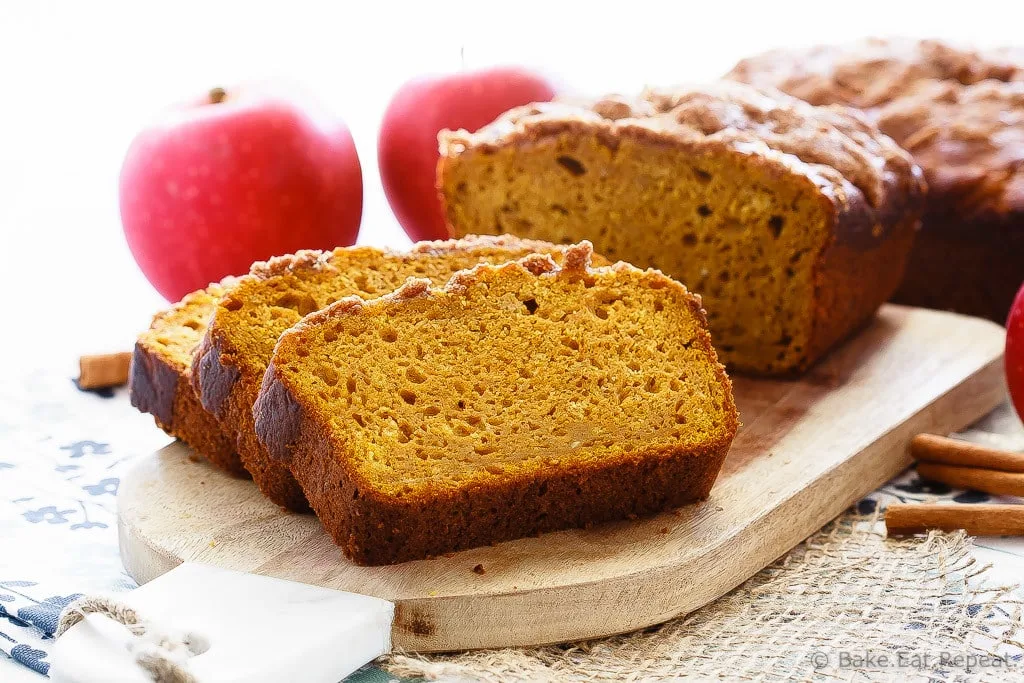 Apple Pumpkin Bread - The best pumpkin bread I've ever made, this apple pumpkin bread is super soft on the inside, has a crunchy cinnamon topping, and is full of pumpkin flavor.