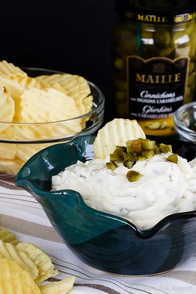 Gherkin and Caramelized Onion Dip - This gherkin and caramelized onion dip makes the perfect appetizer or snack - easy to make and so tasty, you'll never want to buy chip dip again!