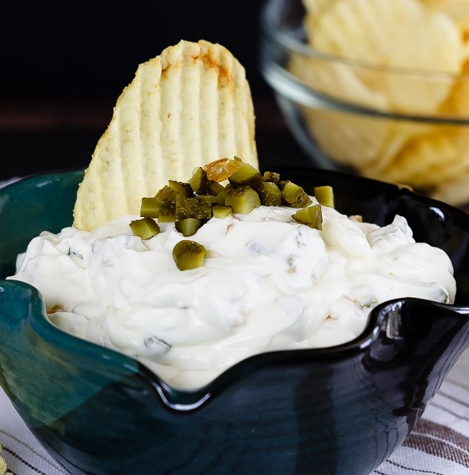 Gherkin and Caramelized Onion Dip - This gherkin and caramelized onion dip makes the perfect appetizer or snack - easy to make and so tasty, you'll never want to buy chip dip again!