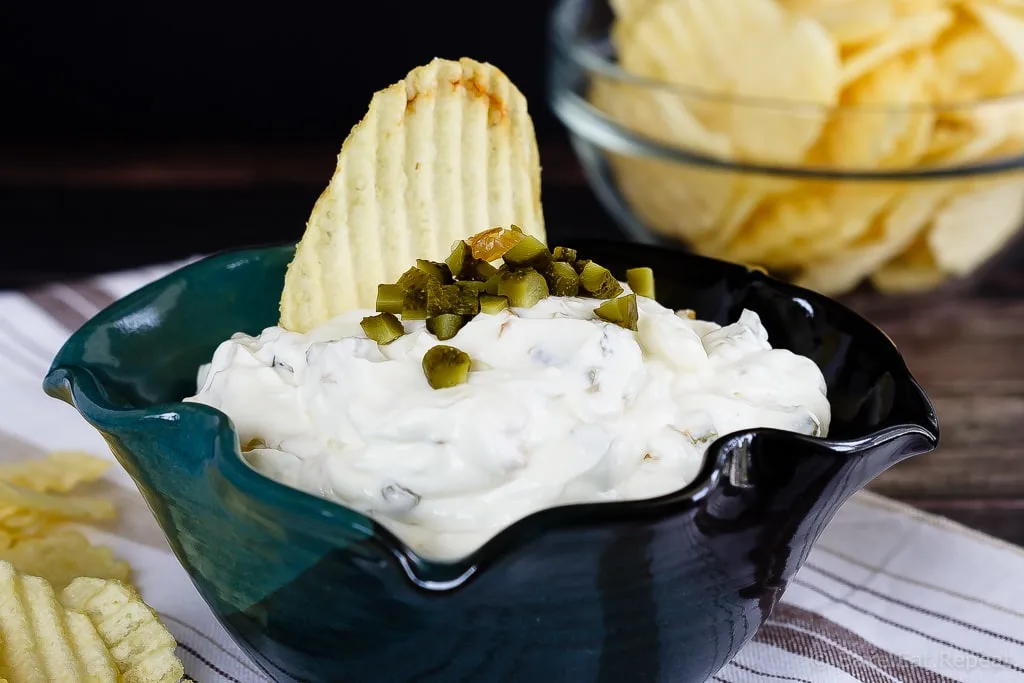 Gherkin and Caramelized Onion Dip - This gherkin and caramelized onion dip makes the perfect appetizer or snack - easy to make and so tasty, you'll never want to buy chip dip again!