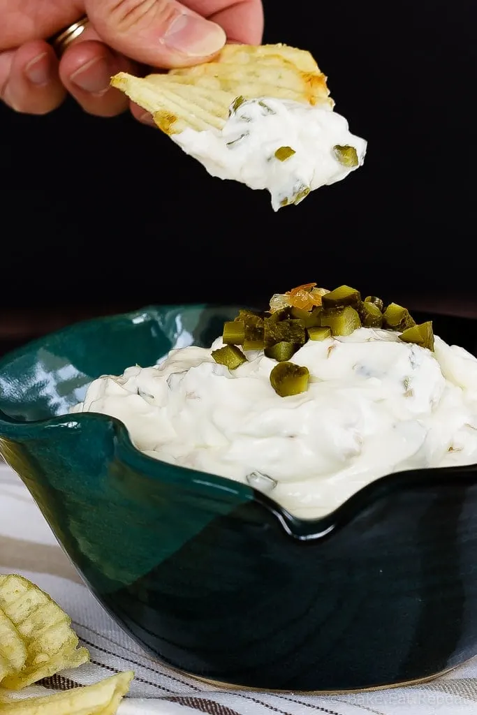 Gherkin and Caramelized Onion Dip - This gherkin and caramelized onion dip makes the perfect appetizer or snack - easy to make and so tasty, you'll never want to buy chip dip again!