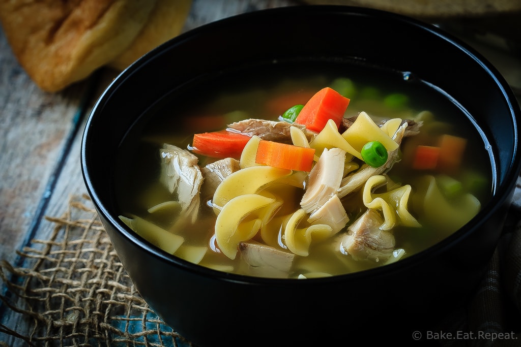 30 Minute Chicken Noodle Soup - This 30 minute chicken noodle soup is perfect with either chicken or turkey, is super fast and easy to make, and will be a family favourite for sure!