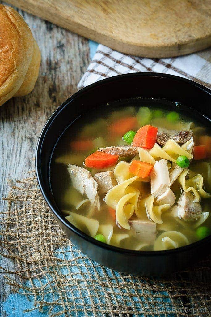 30 Minute Chicken Noodle Soup - This 30 minute chicken noodle soup is perfect with either chicken or turkey, is super fast and easy to make, and will be a family favourite for sure!