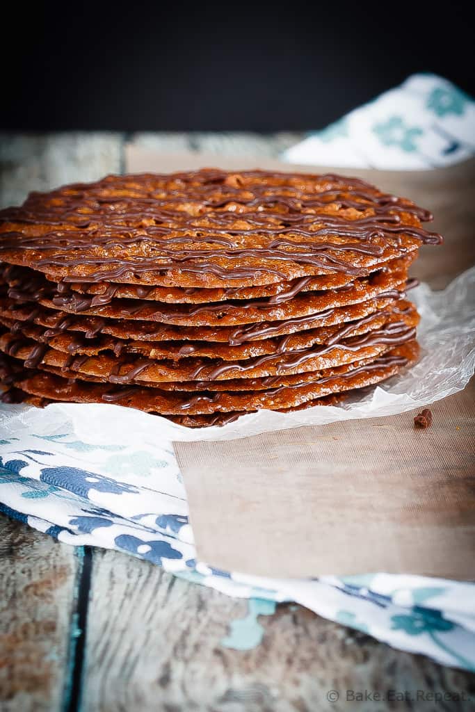 Lacey Cookies - These lacey cookies are surprisingly easy to make - made with ground pecans and drizzled with chocolate, you will have a hard time eating just one!