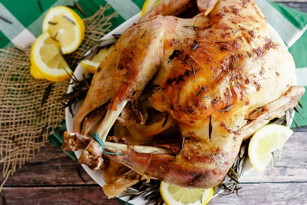 Lemon Rosemary Brined Turkey - The easiest way to get perfect, juicy turkey every time! This lemon rosemary brined turkey is an easy recipe that always turns out perfectly juicy turkey!