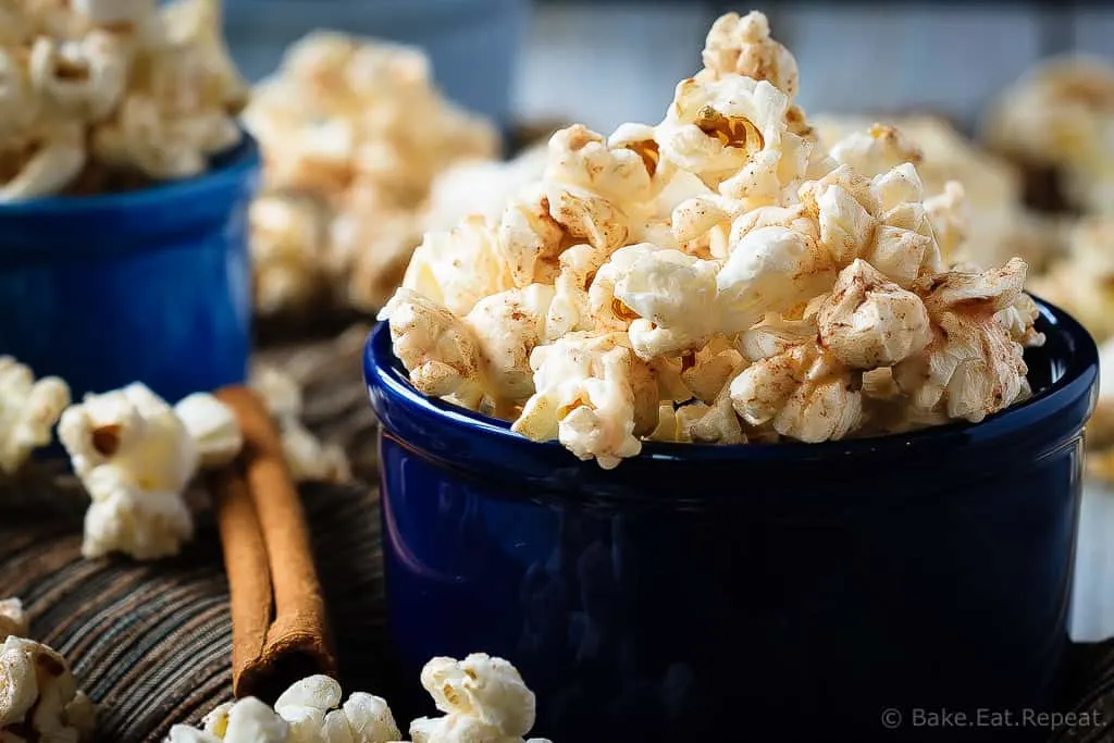 Cinnamon Roll Popcorn - A great way to change up the usual movie night snack, this cinnamon roll popcorn is a wonderful sweet and salty snack that everyone will love!