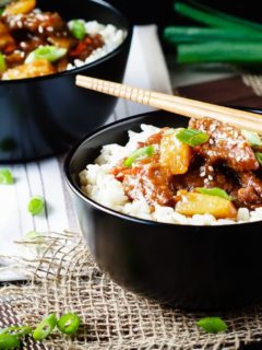 Spicy Mongolian Beef and Pineapple - Spicy Mongolian beef and pineapple made in the slow cooker - a super easy meal to make at home that is even better then takeout!