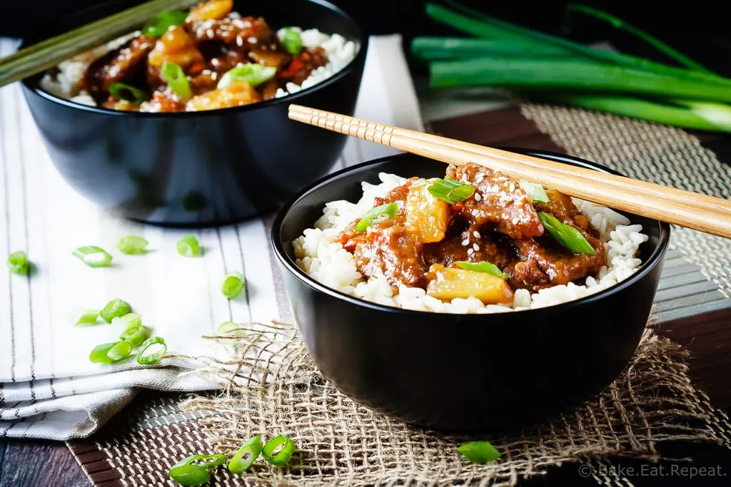 Spicy Mongolian Beef and Pineapple - Spicy Mongolian beef and pineapple made in the slow cooker - a super easy meal to make at home that is even better then takeout!