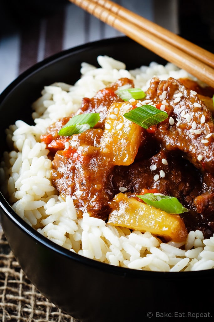 Spicy Mongolian Beef and Pineapple - Spicy Mongolian beef and pineapple made in the slow cooker - a super easy meal to make at home that is even better then takeout!