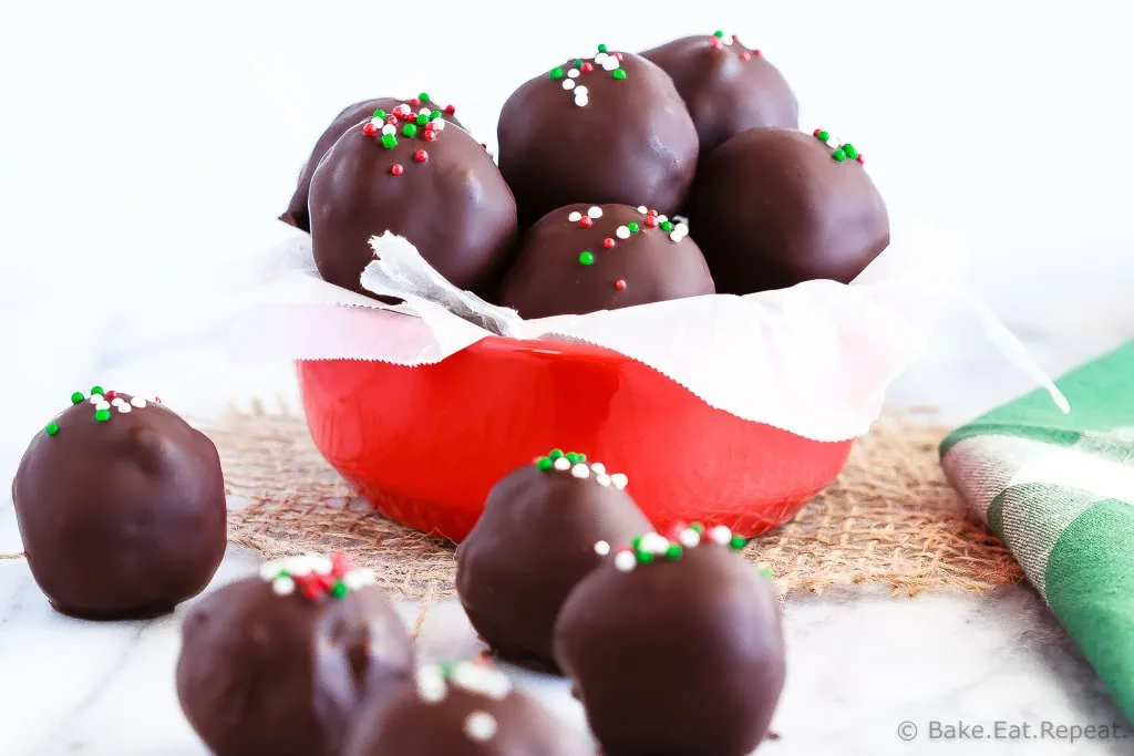 Peppermint Brownie Truffles - Rich, delicious, peppermint brownie truffles - a homemade peppermint patty filling surrounding by rich brownie crumbles and coated in chocolate!