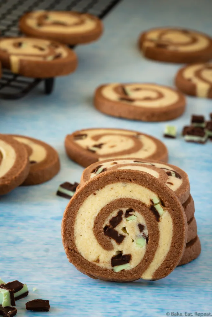 mint chocolate pinwheel cookies