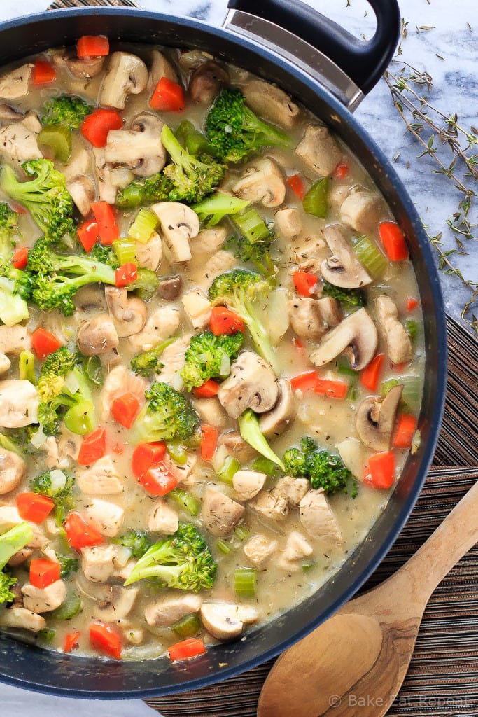 30 Minute Chicken Stew - This creamy chicken stew is filled with veggies and is simple to make. Easily on the table in 30 minutes, it’s a healthy meal that is perfect for those cold nights!