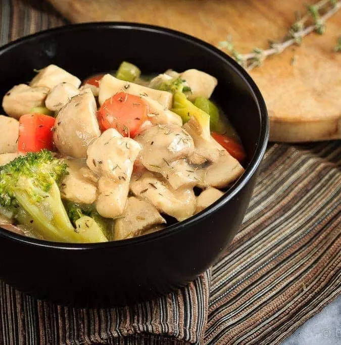 30 Minute Chicken Stew - This creamy chicken stew is filled with veggies and is simple to make. Easily on the table in 30 minutes, it’s a healthy meal that is perfect for those cold nights!