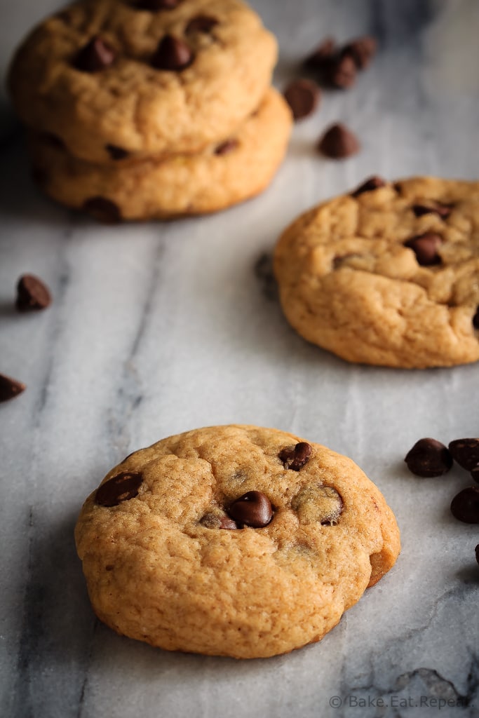 Chewy chocolate chip banana cookies - soft and chewy cookies that taste like chocolate chip banana bread. It's banana bread in cookie form!