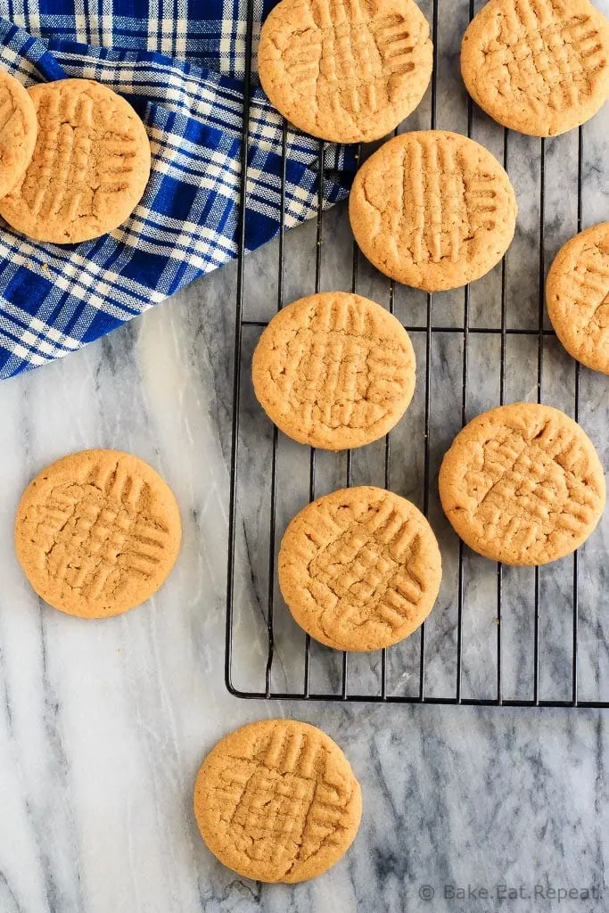 These soft and chewy, 3 ingredient peanut butter cookies are full of peanut butter flavour. Plus they're flourless, use just one bowl and minutes to make!