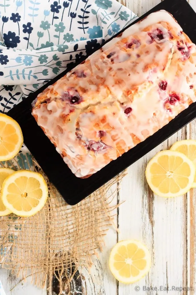This glazed raspberry lemon bread is quick and easy to make and perfect to have with your morning coffee. The tangy lemon glaze just puts it over the top!