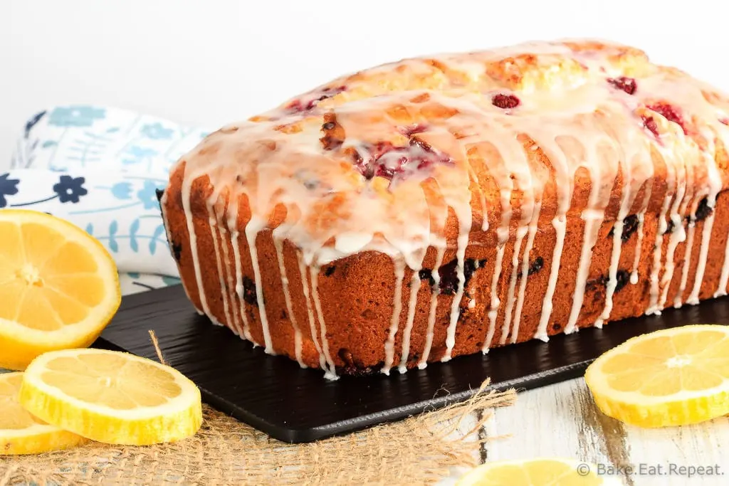 This glazed raspberry lemon bread is quick and easy to make and perfect to have with your morning coffee. The tangy lemon glaze just puts it over the top!