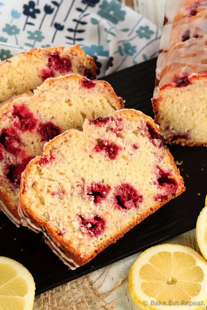 This glazed raspberry lemon bread is quick and easy to make and perfect to have with your morning coffee. The tangy lemon glaze just puts it over the top!