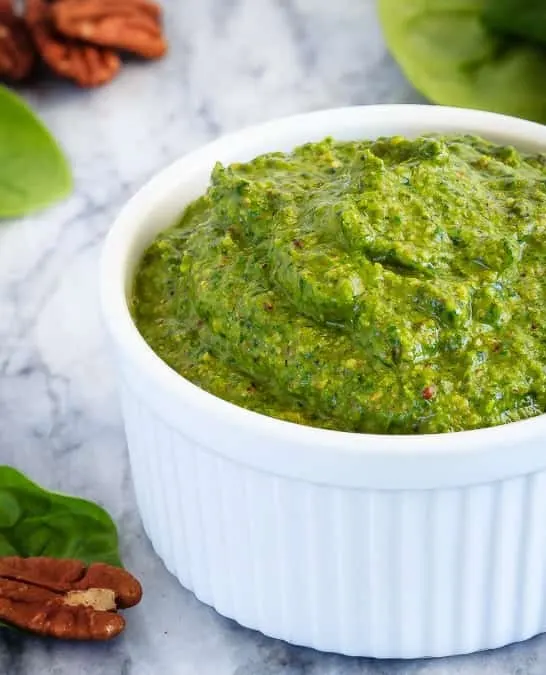 This spinach pesto is so quick and easy to make, you'll wonder why you ever bought pesto! It's the perfect, flavourful addition in so many recipes!