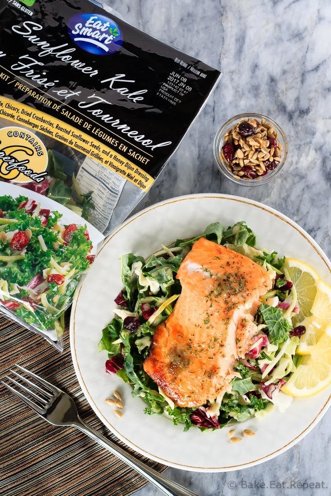 This honey lemon baked salmon with a sunflower kale salad is quick and easy to make and you will love it! A 30 minute meal you'll make again and again!