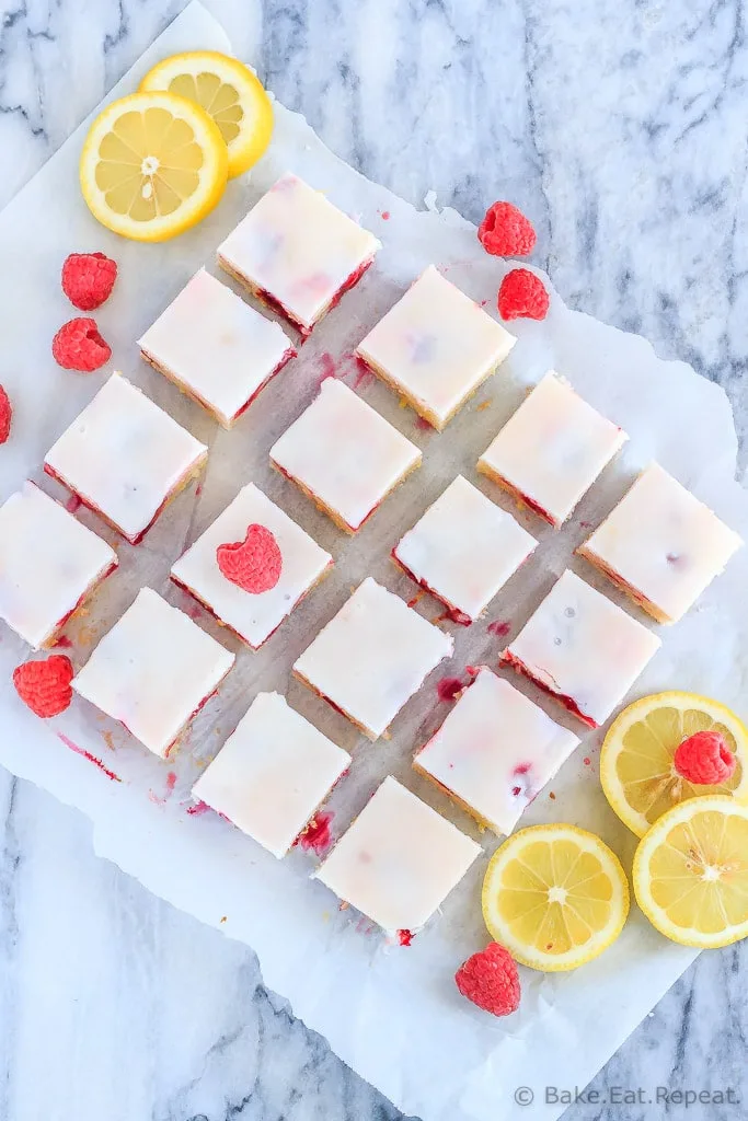 Fast and easy to make, these chewy raspberry lemon blondies are just the right mix of tart and sweet - and will disappear way too quickly!