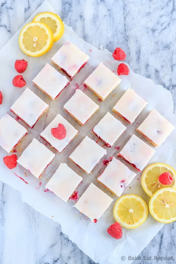 Fast and easy to make, these chewy raspberry lemon blondies are just the right mix of tart and sweet - and will disappear way too quickly!