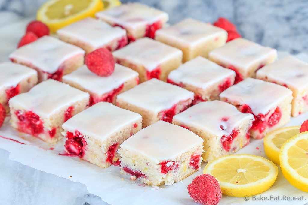 Fast and easy to make, these chewy raspberry lemon blondies are just the right mix of tart and sweet - and will disappear way too quickly!