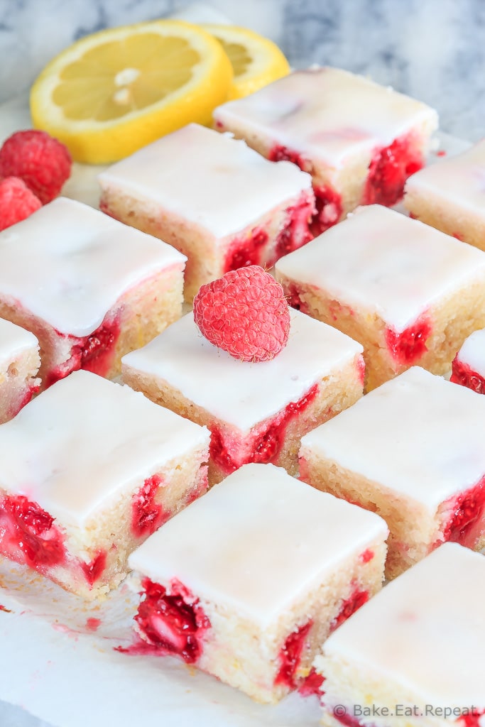 Fast and easy to make, these chewy raspberry lemon blondies are just the right mix of tart and sweet - and will disappear way too quickly!