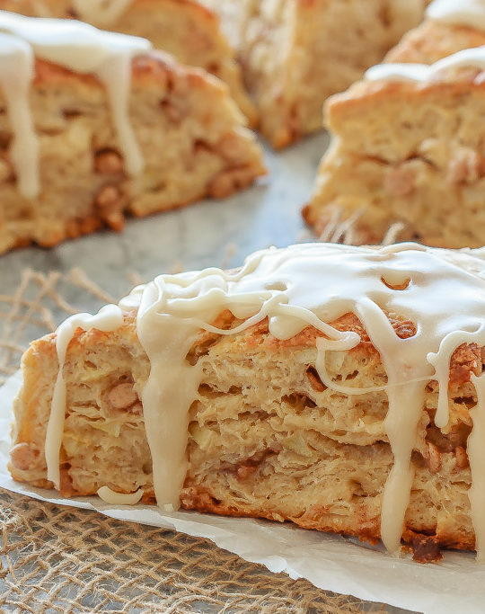 These fluffy apple cinnamon scones, filled with diced apple and mini cinnamon chips, are the perfect sweet treat for breakfast or a snack!