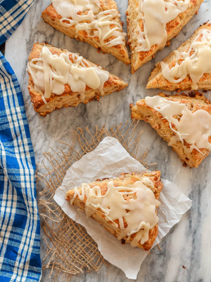 These fluffy apple cinnamon scones, filled with diced apple and mini cinnamon chips, are the perfect sweet treat for breakfast or a snack!