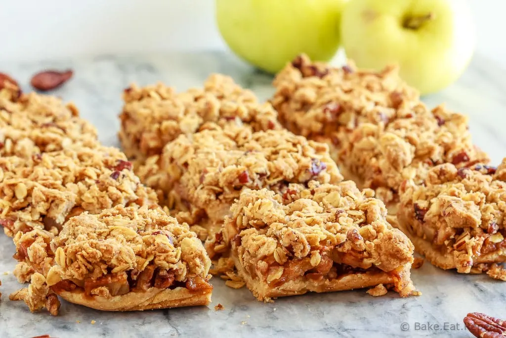 These easy to make apple pie bars have a shortbread crust, a cinnamon crumb topping and an amazing apple pie filling - the perfect fall dessert!