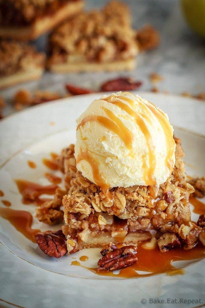 These easy to make apple pie bars have a shortbread crust, a cinnamon crumb topping and an amazing apple pie filling - the perfect fall dessert!