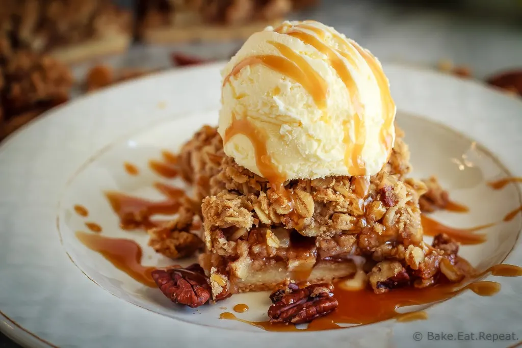 These easy to make apple pie bars have a shortbread crust, a cinnamon crumb topping and an amazing apple pie filling - the perfect fall dessert!