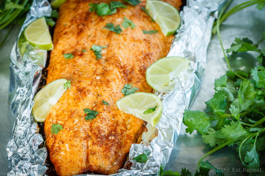 A tasty 30 minute meal that the whole family will love, this chili lime baked salmon comes together quickly and is absolutely delicious!