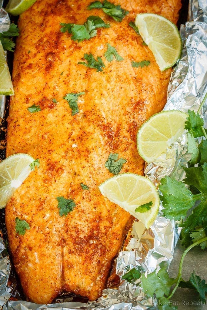 A tasty 30 minute meal that the whole family will love, this chili lime baked salmon comes together quickly and is absolutely delicious!