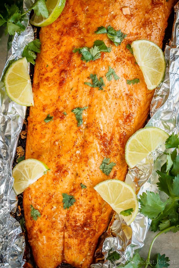 A tasty 30 minute meal that the whole family will love, this chili lime baked salmon comes together quickly and is absolutely delicious!