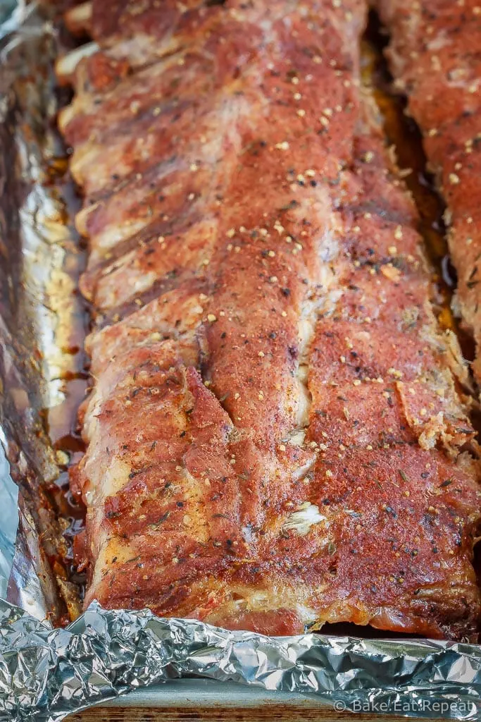 These oven baked ribs are my favourite way to prepare ribs - full of flavour, one of the easiest meals to make, and the whole family goes crazy for them!